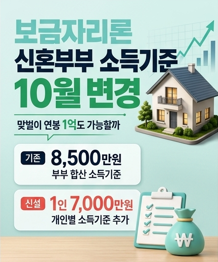 2026년 10월 보금자리론 개편! 맞벌이 신혼부부 연봉 1억도 대출 가능할까?