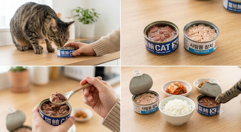 고양이 참치 통조림, 사람이 먹어도 될까요? (성분 차이 및 주의점)