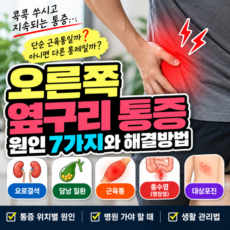오른쪽 옆구리 통증 원인 7가지｜위치별 증상과 병원 가야 할 때