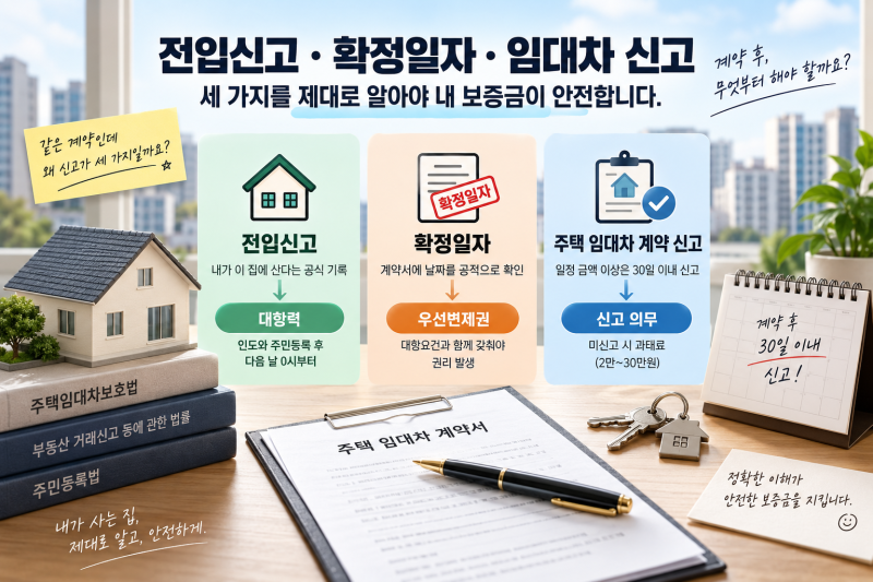 전입신고·확정일자·주택 임대차 계약 신고, 효력이 생기는 시각이 서로 다르다