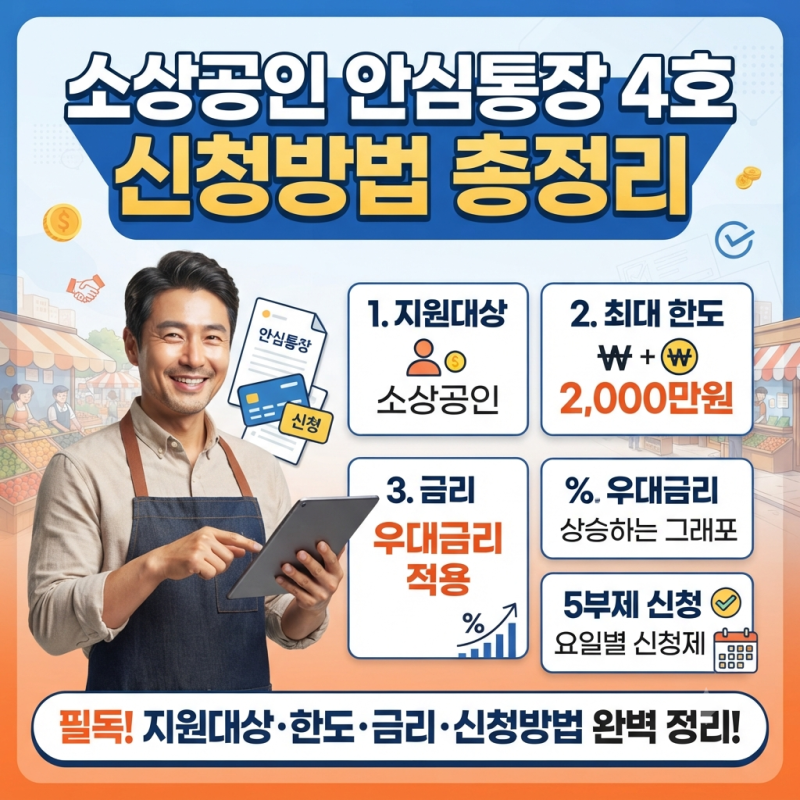 소상공인 안심통장 4호 신청방법 총정리｜지원대상·한도 2,000만원·금리·5부제