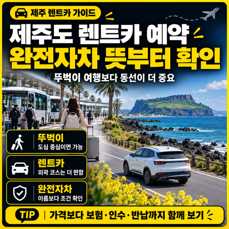 제주도 뚜벅이 여행 힘들까? 렌트카 예약 전 완전자차 뜻부터 확인해 볼게요!