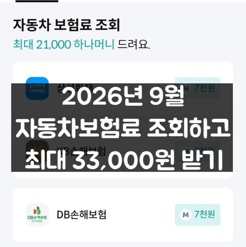 2026년 9월 자동차보험 조회·가입 이벤트｜핀크 하나머니 네이버페이 카카오페이 토스 페이....