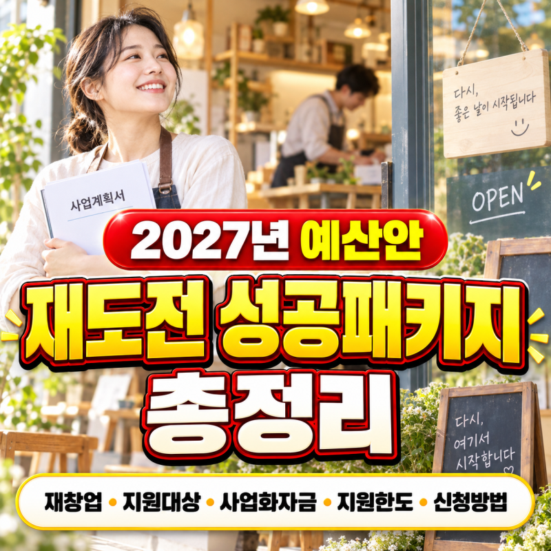 2027년 예산안｜재도전 성공패키지 총정리｜재창업·지원대상·사업화자금·지원한도·신청방....