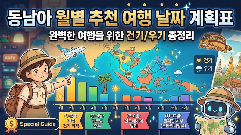 동남아 국가별 건기·우기 비교 및 월별 추천 여행지 완벽 가이드