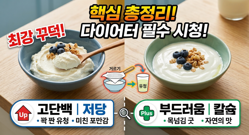그릭요거트 vs 일반요거트: 유청을 짜내 단백질을 농축한 것과 일반 발효유의 차이, 나에게 ....