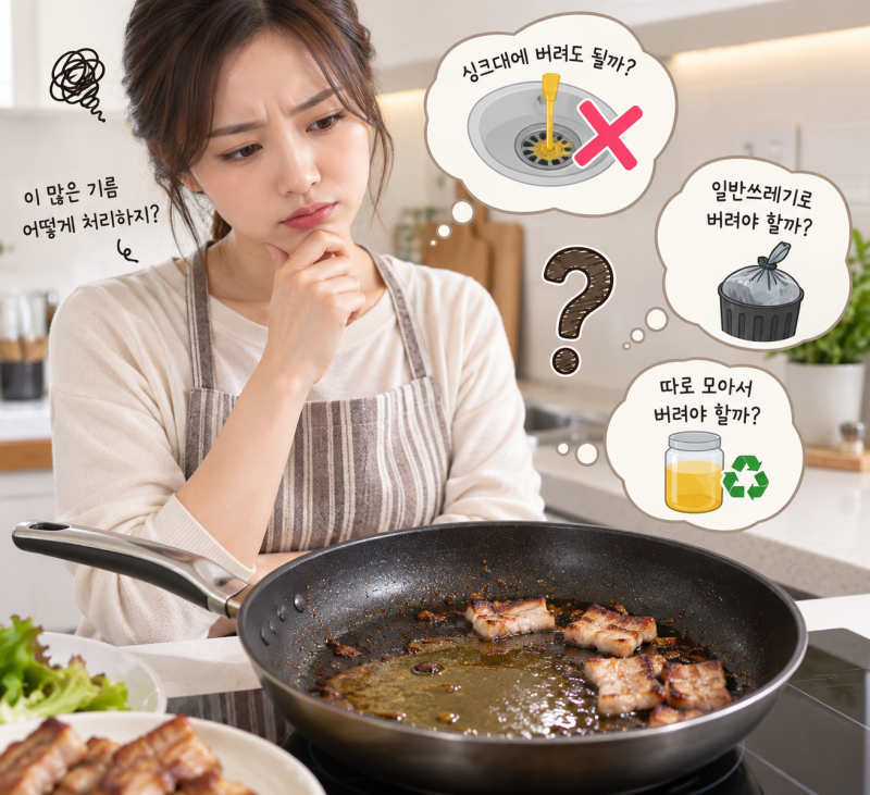 삼겹살 굽고 남은 기름, 어떻게 버려야 할까?프라이팬 기름부터 튀김유·폐식용유 처리법까....