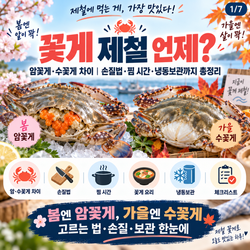 꽃게 제철 언제? 암꽃게·수꽃게 차이｜손질법·찜 시간·냉동보관까지 총정리