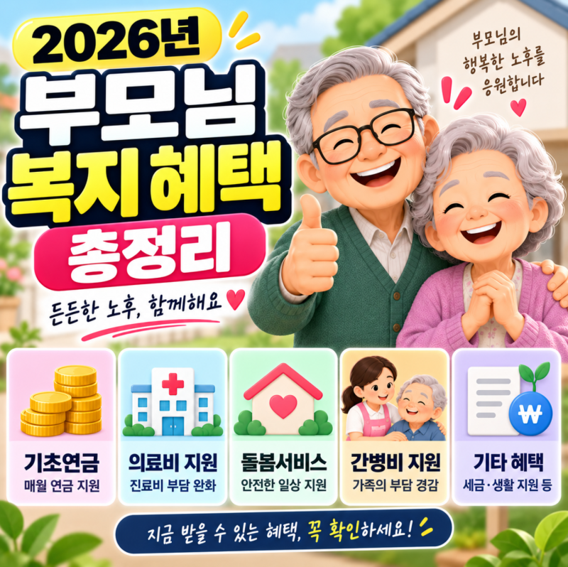 2026년 부모님 복지 혜택 총정리 (기초연금부터 간병비까지)