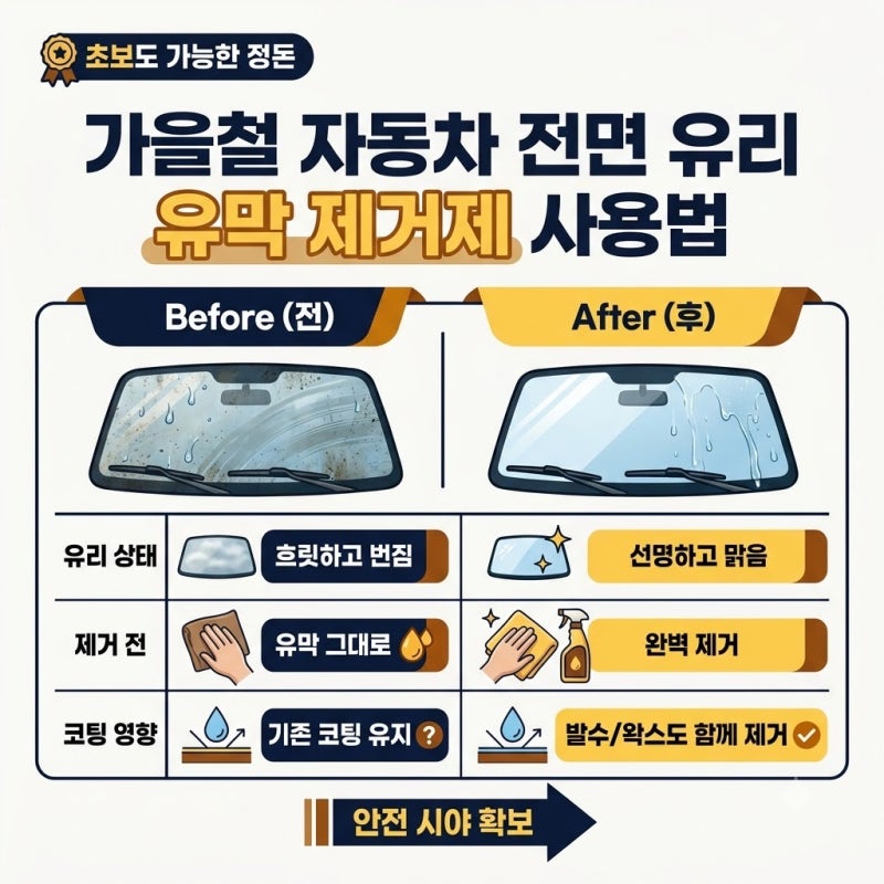 가을철 유막 제거제 사용법, 발수코팅과 왁스도 다 지워지는지 확인