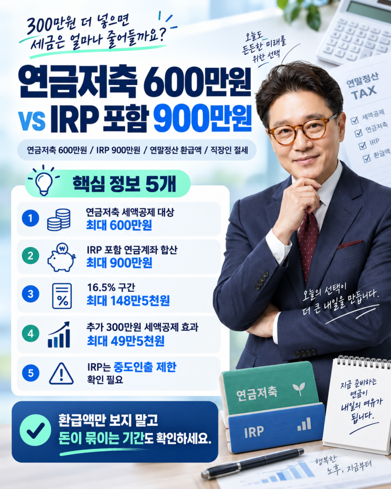 연금저축 IRP 세액공제, 600만원 vs 900만원 연말정산 차이는?
