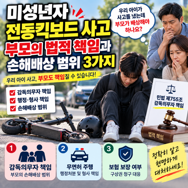 미성년자 전동킥보드 사고 시, 부모의 법적 책임과 손해배상 범위 3가지
