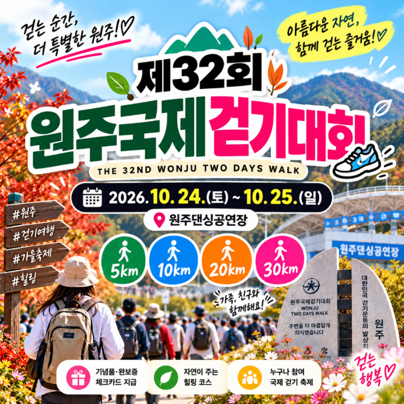 2026 원주국제걷기대회 10월 개최! 참가비·코스·주차·봉사시간 총정리