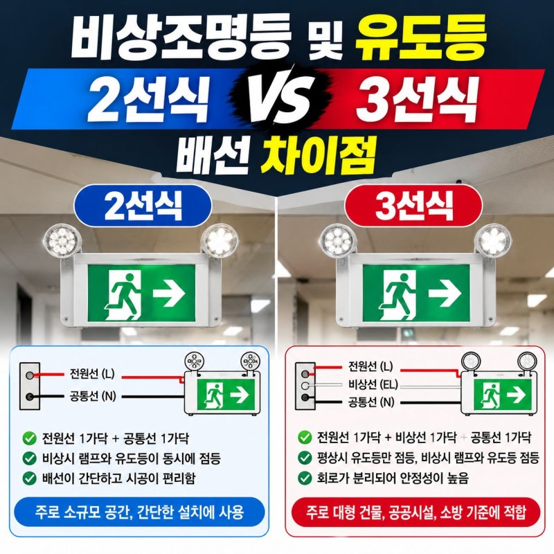 비상조명등 및 유도등 2선식 vs 3선식 배선 차이점