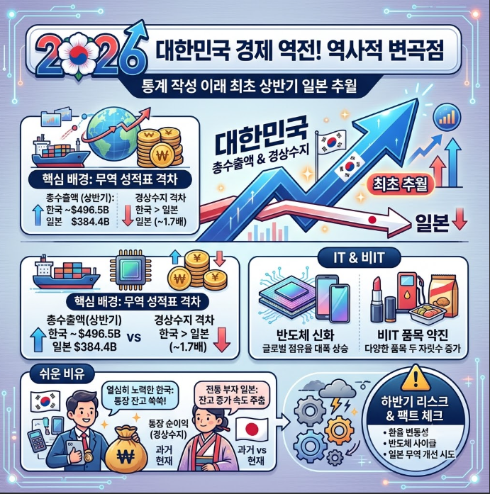 <b>경상</b>수지 2026년 상반기 일본 최초 <b>추월</b>, 대한민국 경제 역전의 전말
