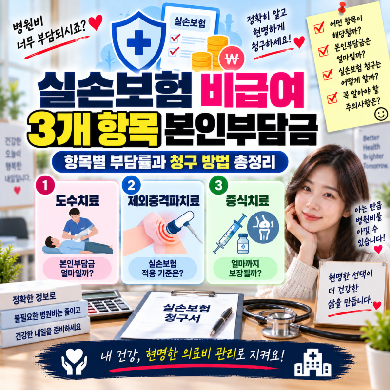 실손보험 비급여 3개 항목 본인부담금 총정리: 도수치료·주사료·MRI 계산법