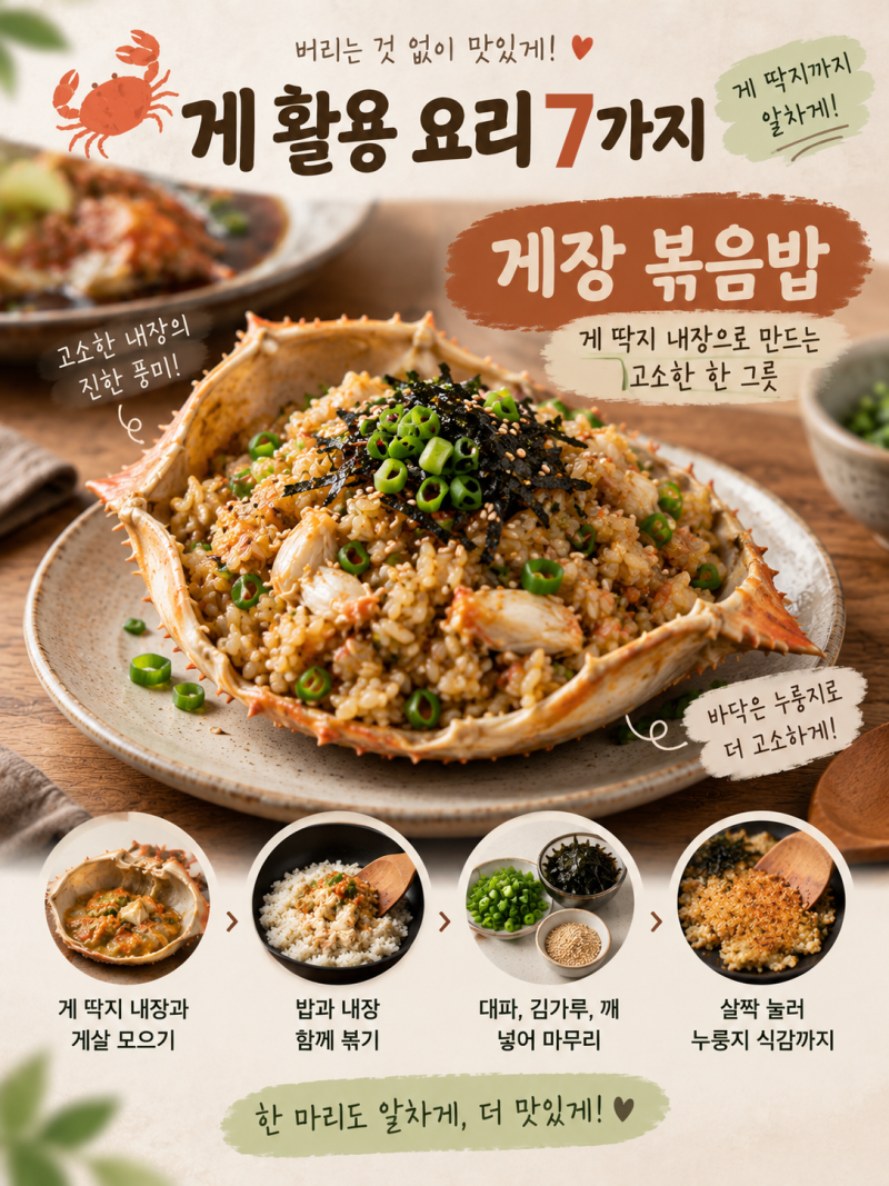 게 요리 종류 7가지 꽃게 된장찌개 게장 볶음밥 게살 로제 파스타 간장게장 활용법