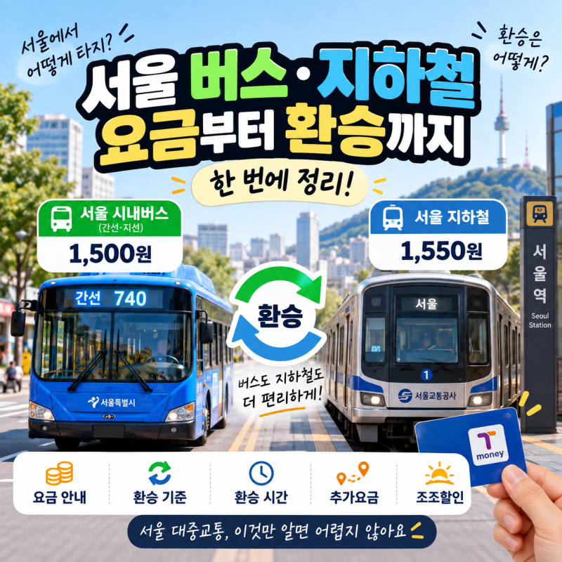 서울시 버스요금, 지하철요금부터 환승까지 한번에 정리