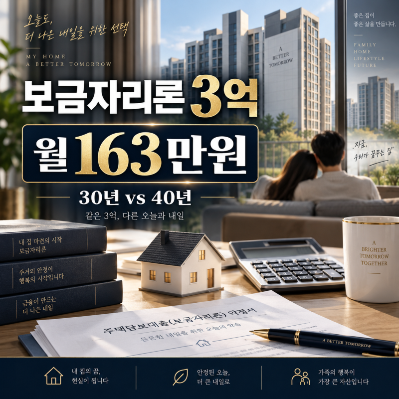 2026년 9월 보금자리론 금리, 3억 빌리면 월 163만원…40년은 얼마나 줄까?