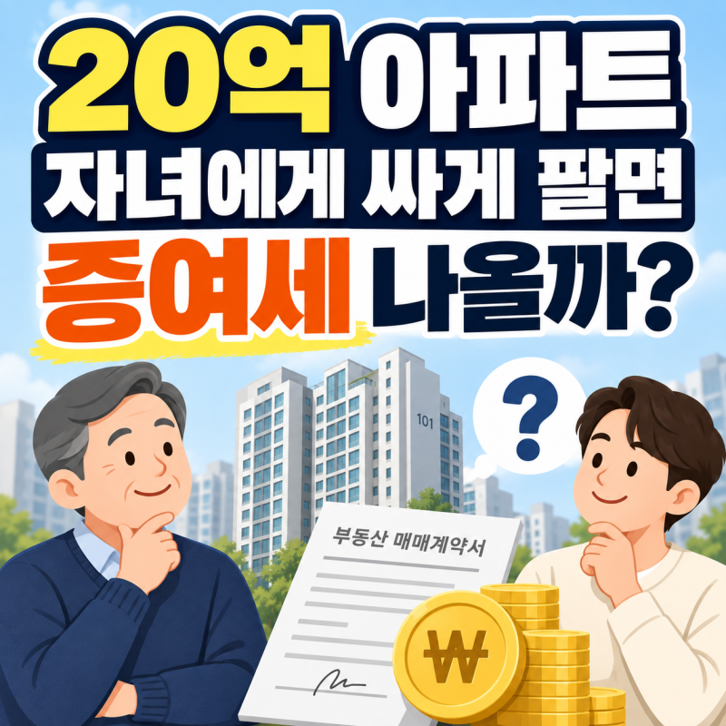 20억 아파트를 자녀에게 15억에 팔면 증여세가 나올까? 저가양도 세금 계산