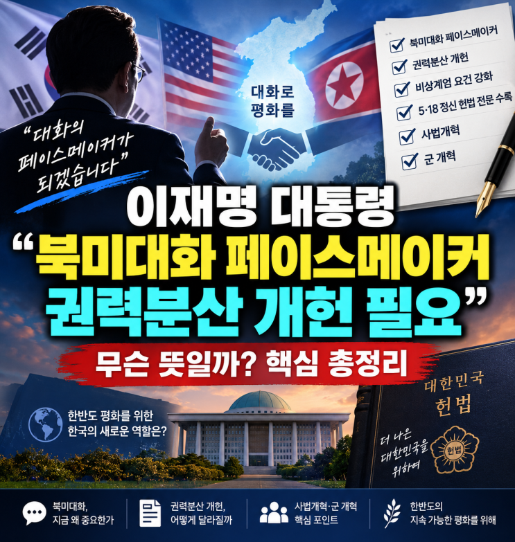 이재명 <b>대통령</b> “북미대화 페이스메이커·권력분산 <b>개헌</b> 필요”｜....