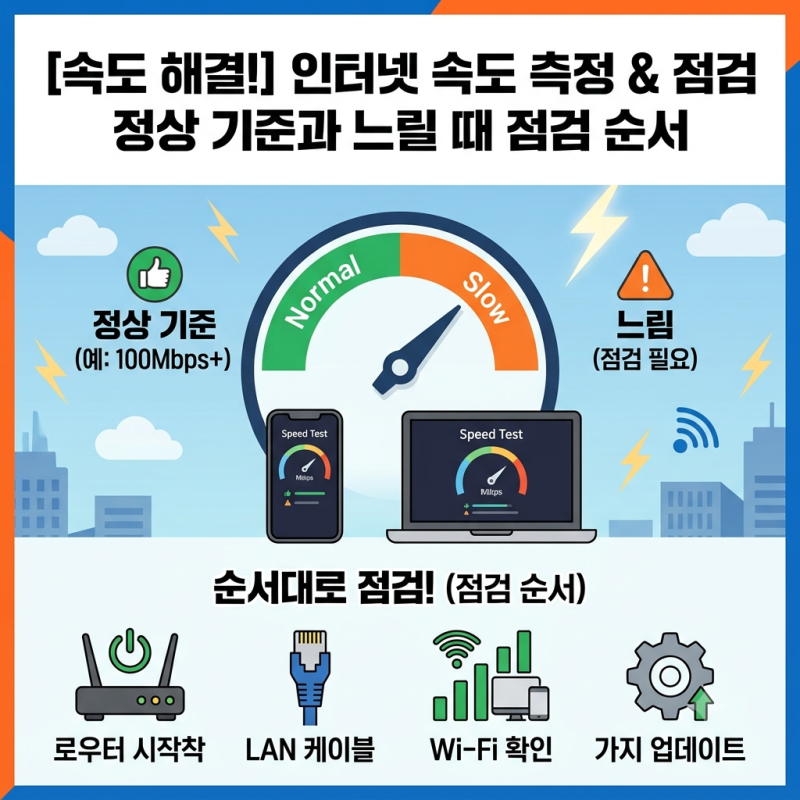 인터넷 속도 측정하는 법, 정상 기준과 느릴 때 점검 순서