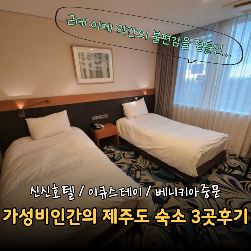 제주도여행 가성비 숙소 3곳 내돈내산 후기(신신호텔 제주공항, 이큐스테이, 베니키아중문)