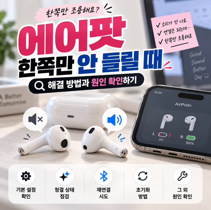 에어팟 한쪽만 안 들릴 때 해결 방법, 소리 안 나는 원인 확인하기