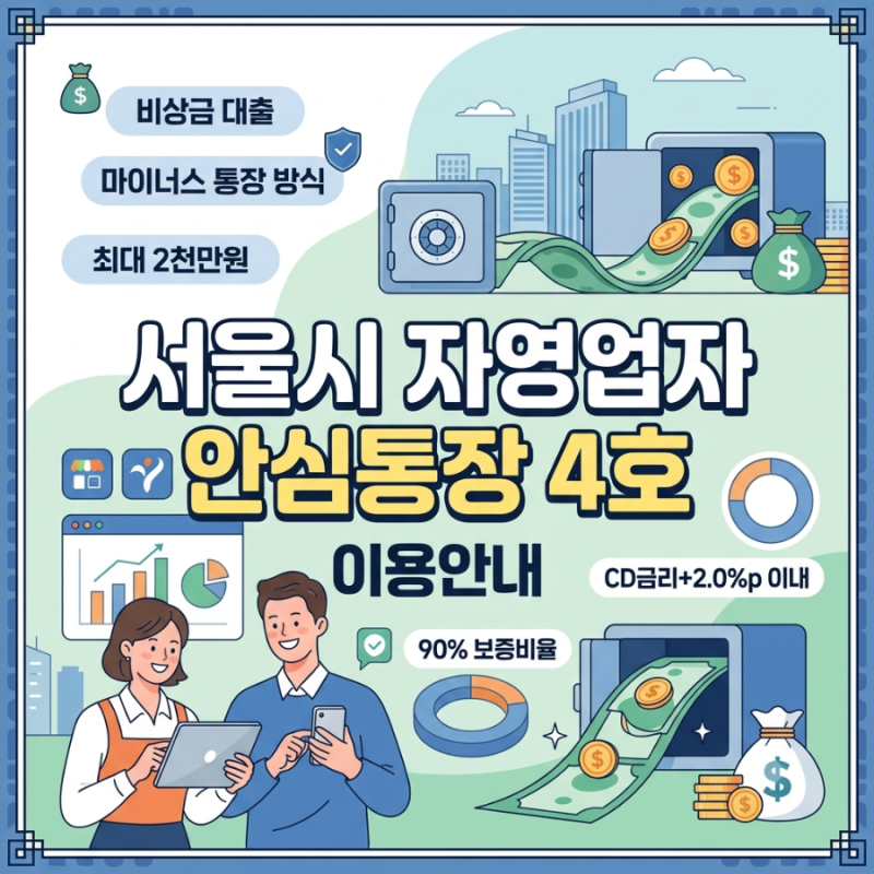 서울시 자영업자 안심통장 4호 신청방법 대상 한도 금리 및 마이너스통장 비상금 대출 총정....