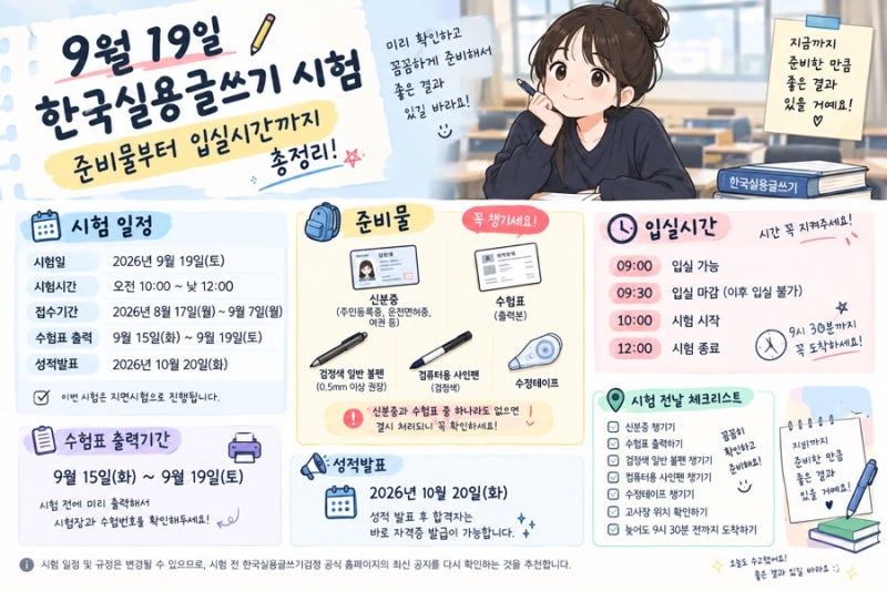 9월 19일 한국실용글쓰기 시험, 준비물부터 입실시간까지 총정리 ✍️