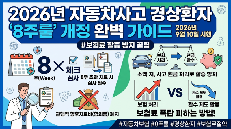 2026년 자동차사고 경상환자 8주룰 개정 대응 및 보험료 할증 방지 가이드
