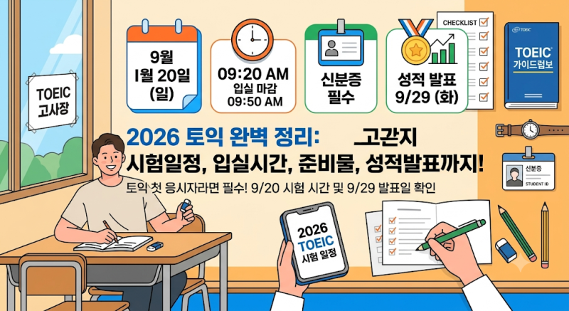 2026 토익 시험시간 총정리｜9월 시험일정·입실시간·준비물·성적발표까지