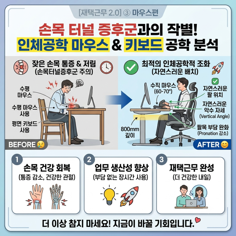 [재택근무 2.0] ③ 마우스편 : 손목 터널 증후군과의 작별: 인체공학 마우스와 키보드의 공학....