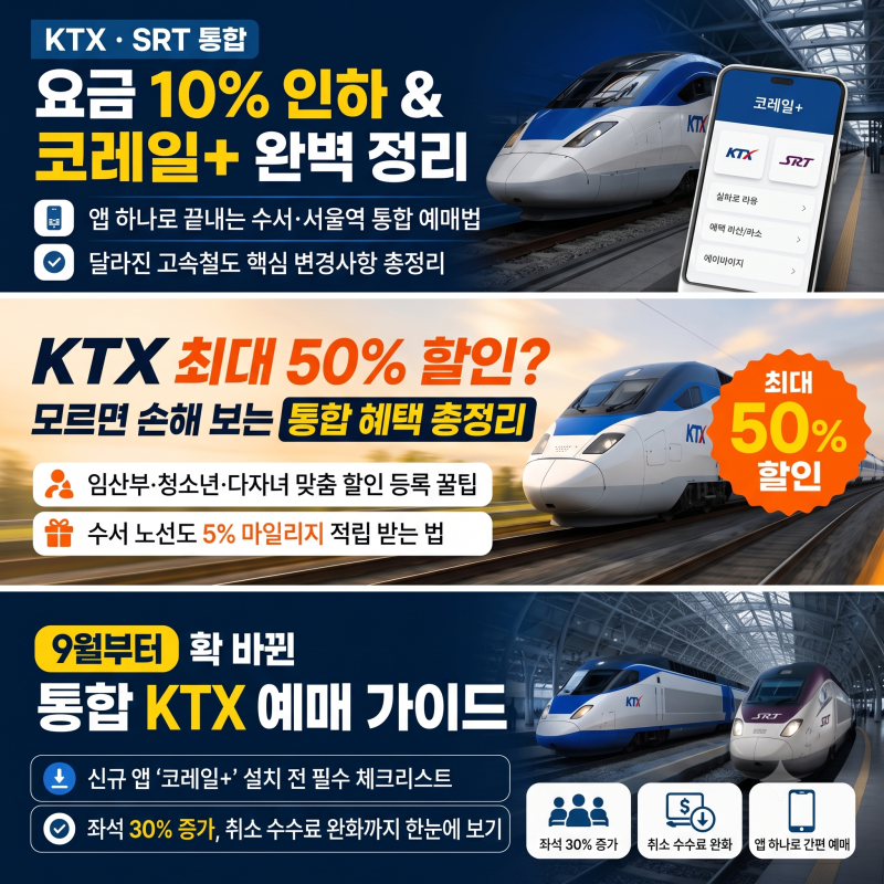 [2026년 9월] KTX SRT 통합 총정리: 요금 인하·코레일+ 예매 방법·맞춤 할인 혜택