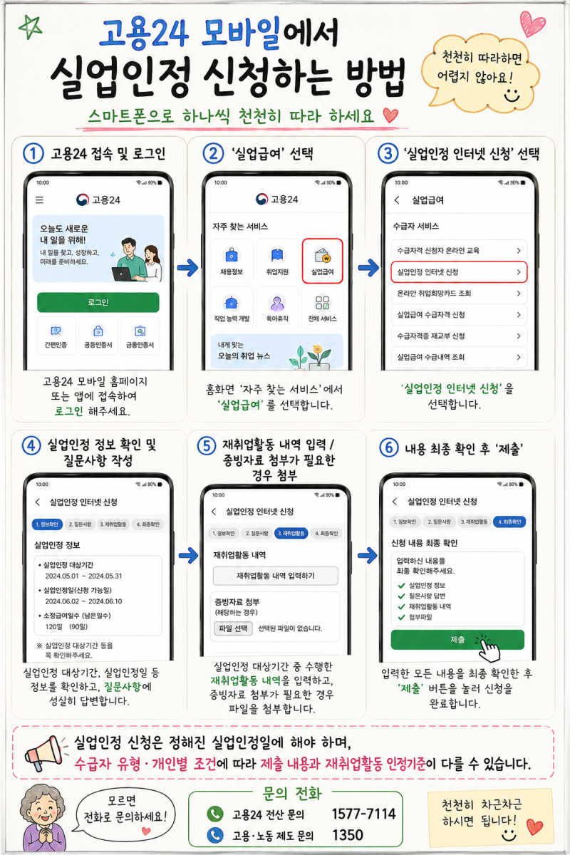[실업급여] 고용24 모바일에서 "실업인정" 신청하는 방법