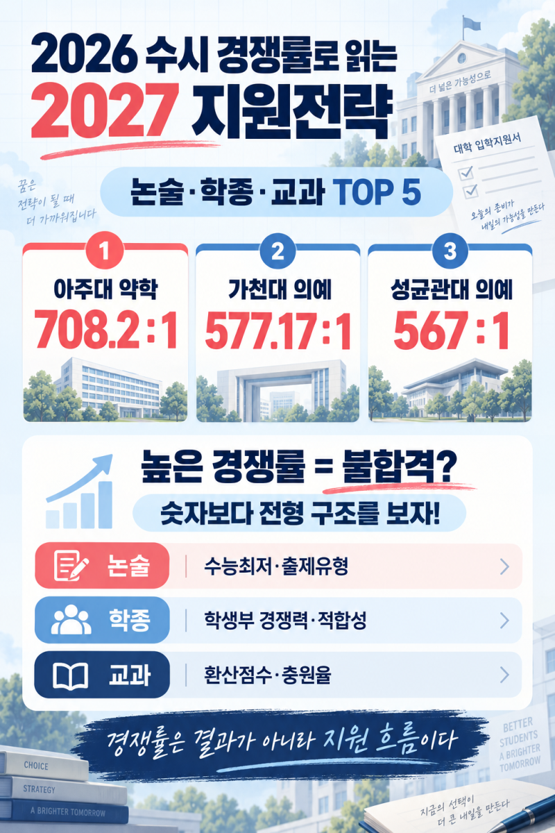 708대 1이라고 겁먹지 마세요! 2026 경쟁률로 보는 2027 수시 지원전략