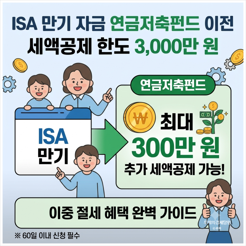 ISA 계좌 만기 연금저축펀드 이전 세액공제 한도 3000만