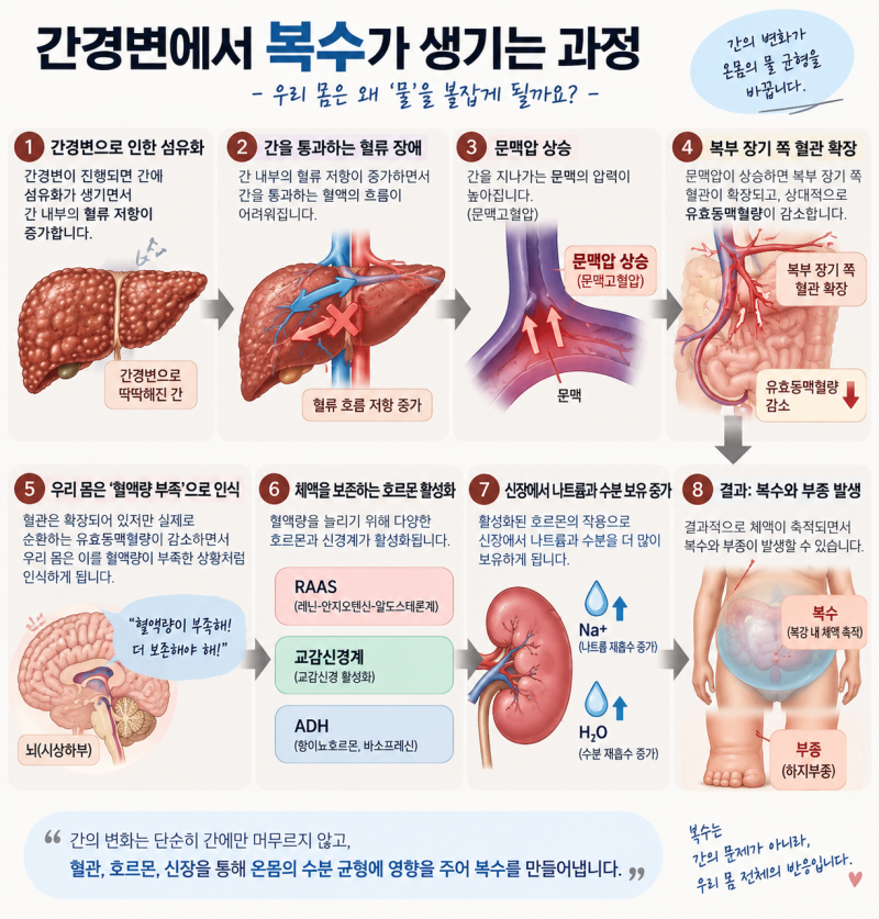 복수(Ascites)란? 배에 물이 차는 이유부터 증상·검사·치료까지