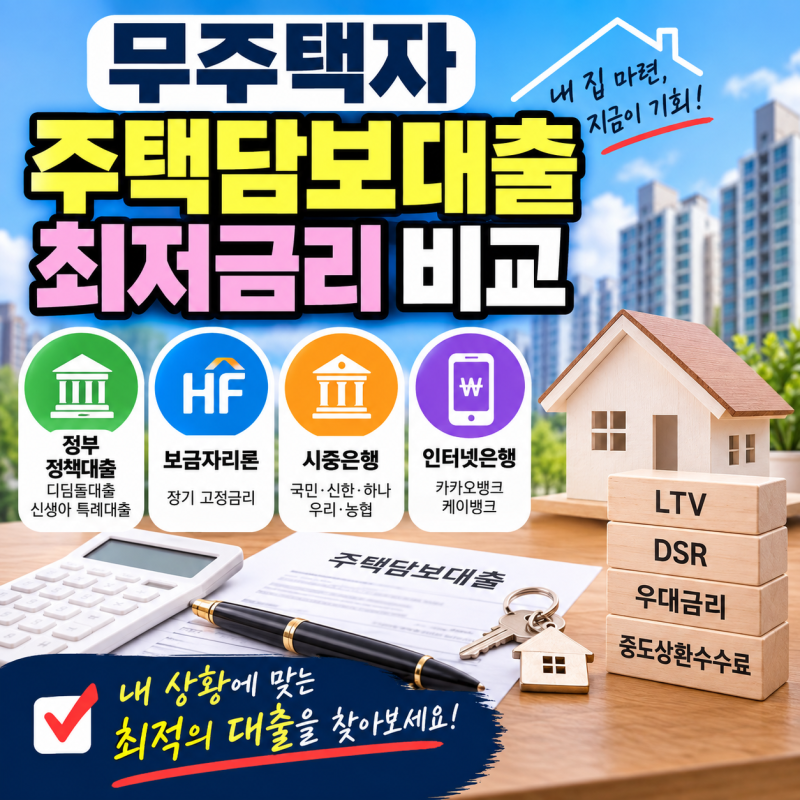 무주택자 주택담보대출 최저금리 비교: 정부 정책대출부터 시중은행까지