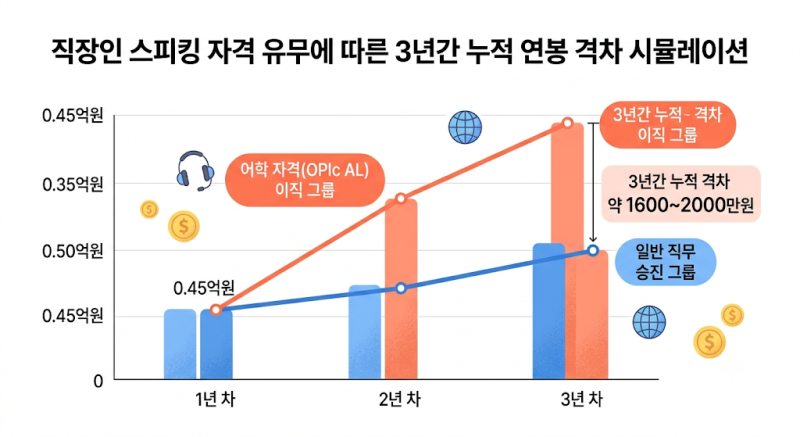 직장인 오픽 AL과 토익스피킹 자격증이 이직누적 연봉 격차가 얼마나 날까?