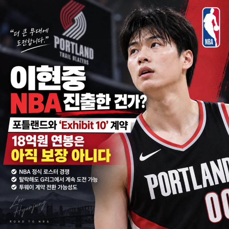 “이현중 NBA 진출한 건가?”…포틀랜드와 ‘Exhibit 10’ 계약, 18억원 연봉은 아직 보장 아니다