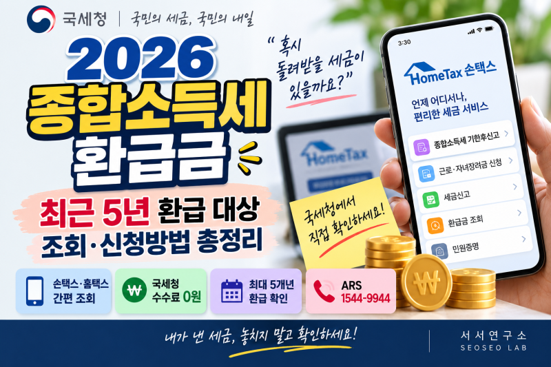 2026 종합소득세 환급금｜최근 5년 환급 대상 조회·신청방법 총정리