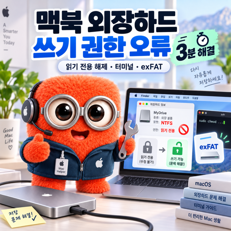 맥북 외장하드 쓰기 권한 오류 3분 해결: 읽기 전용 해제부터 터미널 명령어 총정리