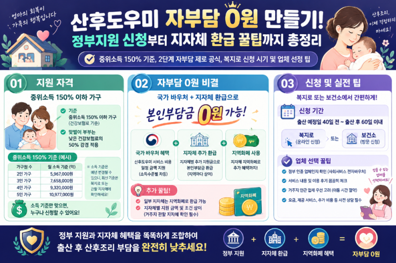산후도우미 자부담 0원 가능? 정부지원 + 지자체 환급으로 최소 비용 만드는 법(2026 최신 기준....