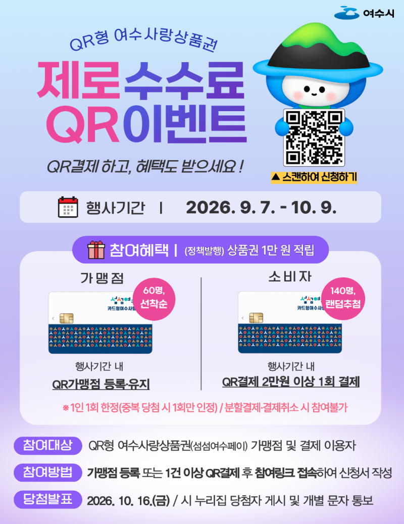 QR형 여수사랑상품권「제로수수료 QR이벤트」