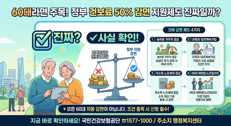 60대라면 주목! 정부 건보료 50% 감면 지원제도 진짜일까? 신청 대상 및 조건 총정리