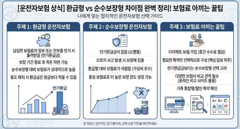 [운전자보험 상식] 환급형 vs 순수보장형 차이점 완벽 정리! 보험료 아끼는 꿀팁
