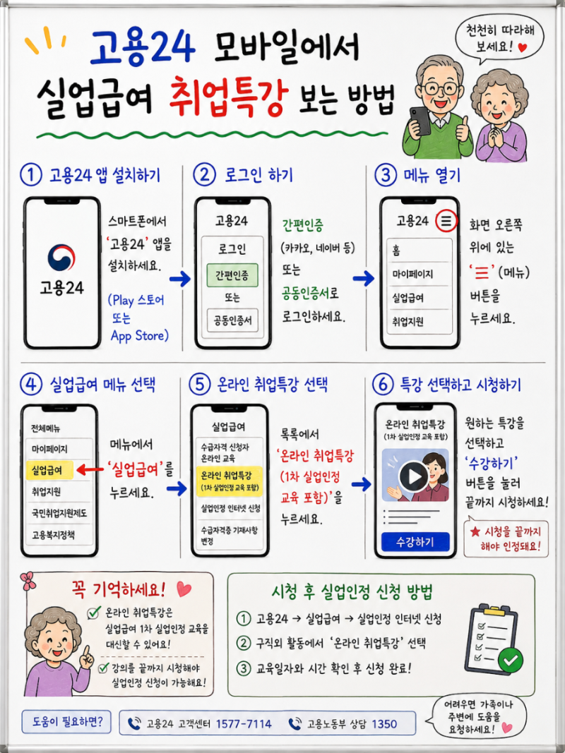 [실업급여] 고용24 모바일에서 "취업특강" 보는 방법