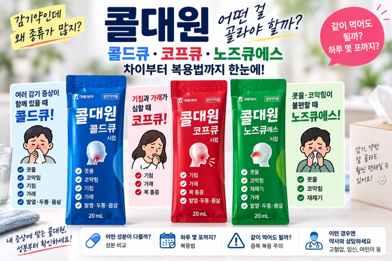 콜대원 콜드큐·코프큐·노즈큐에스 차이, 같이 먹어도 될까? 하루 몇 포까지