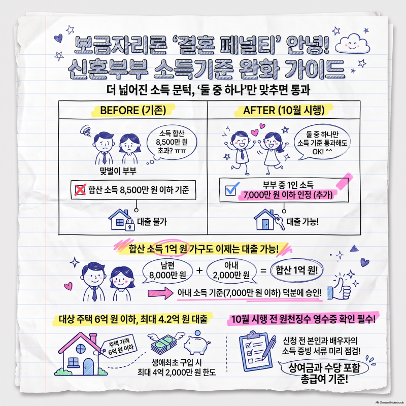 보금자리론 신혼부부 소득기준 10월 변경 내용 정리
